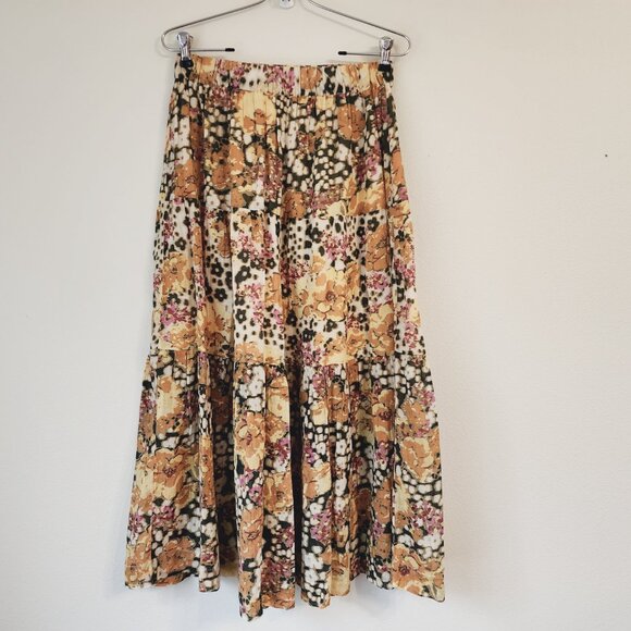 Ba&Sh Diary Printed Tiered Floral Midi Skirt Sz M/ 6US Yellow 100%Cotton Classic - Picture 5 of 15